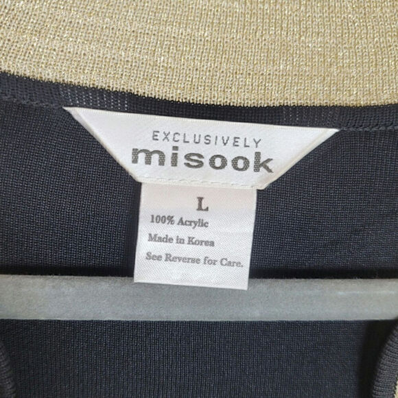 Exclusively Misook Black Midi Cardigan w Metallic Gold Border Detail, sz Large - Picture 4 of 16